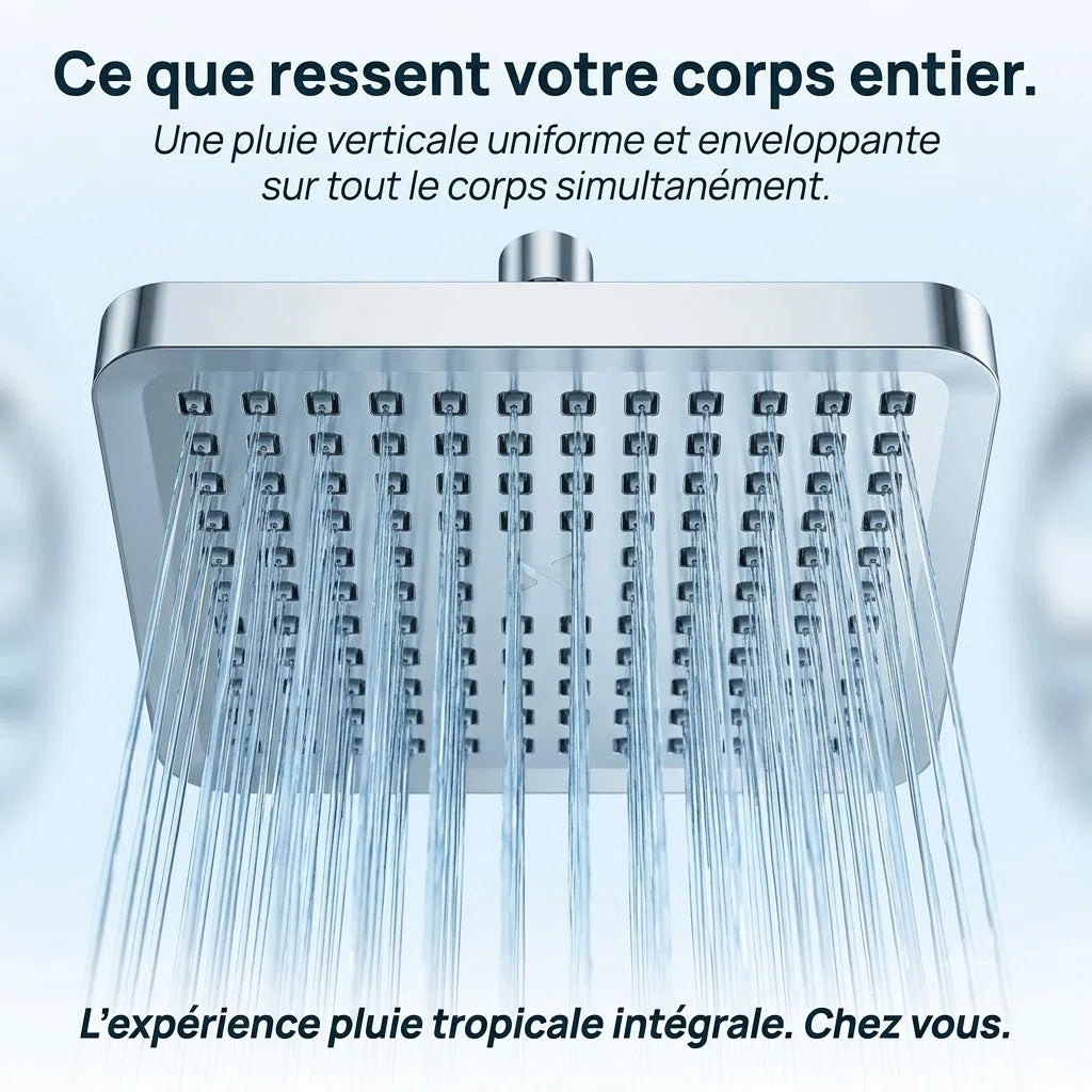 Pommeau de douche à pluie rectangulaire haute pression - vue de face sur fond blanc