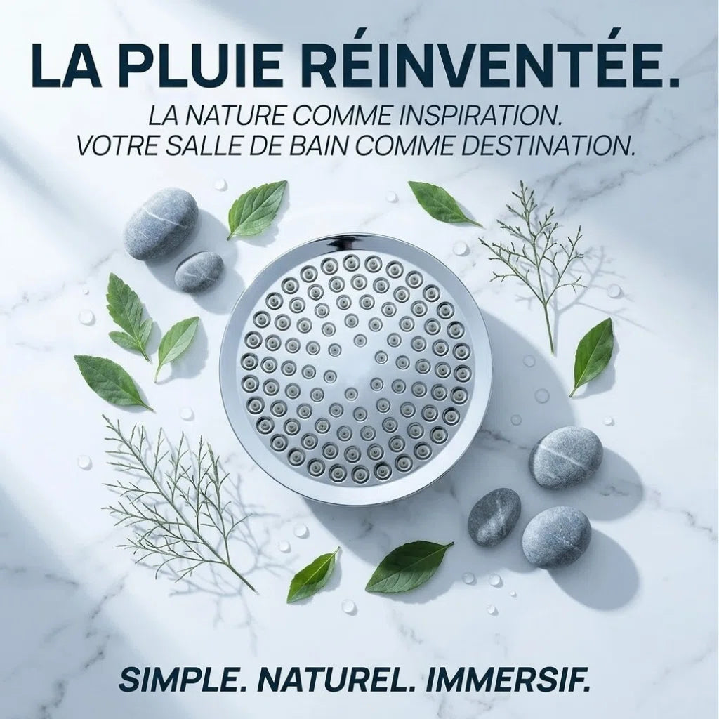 Pommeau de douche à pluie rond haute pression - vue de détail sur fond blanc