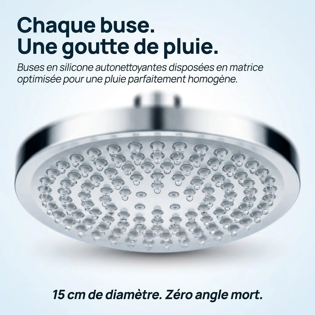 Pommeau de douche à pluie rond haute pression - vue de face sur fond blanc