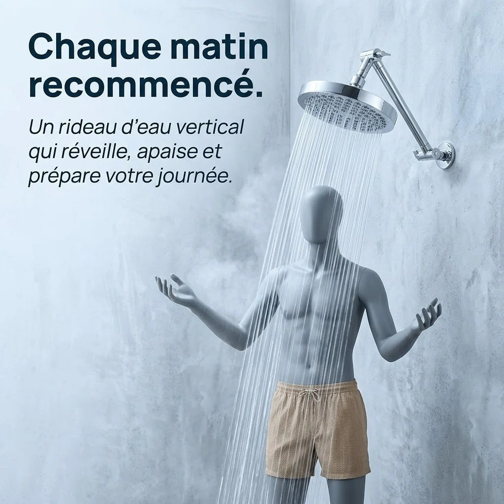Pommeau de douche à pluie rond haute pression - vue de dos sur fond blanc