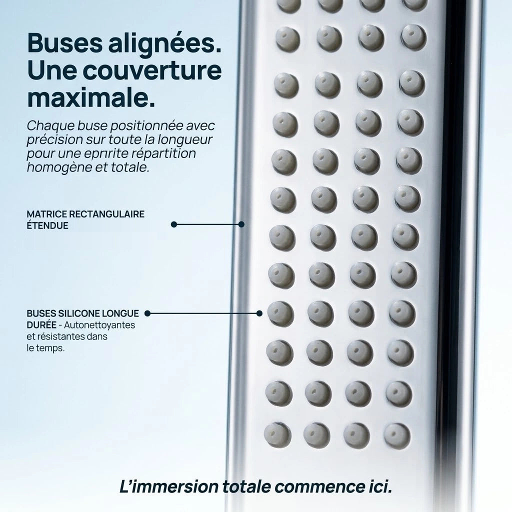 Pommeau de douche rectangulaire à buses - vue de face sur fond blanc