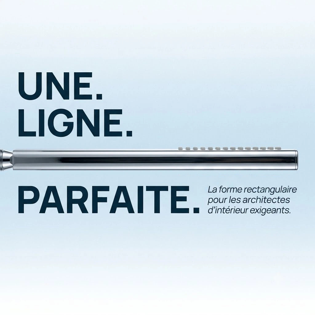 Pommeau de douche rectangulaire à buses - vue de côté sur fond blanc