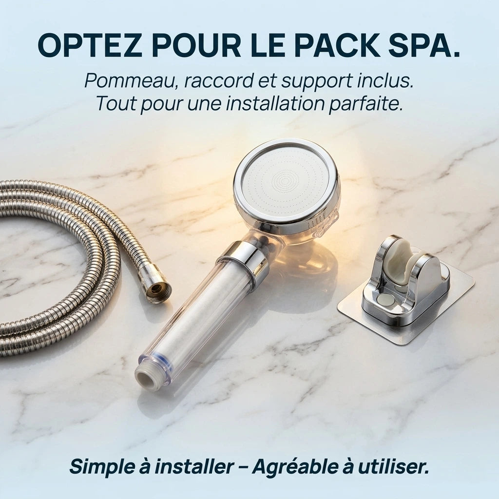 Pommeau de douche transparent filtrant - en utilisation dans la douche