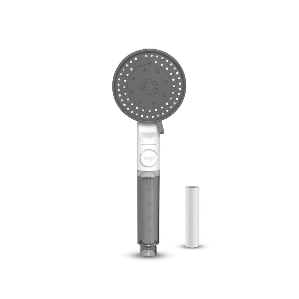 Pommeau de douche économique transparent avec filtre - vue principale sur fond blanc