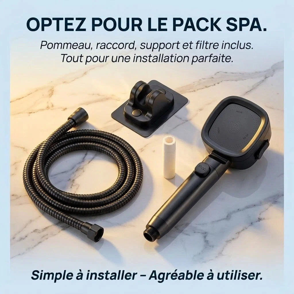 Pommeau de douche noir économique haute pression - en utilisation dans la douche